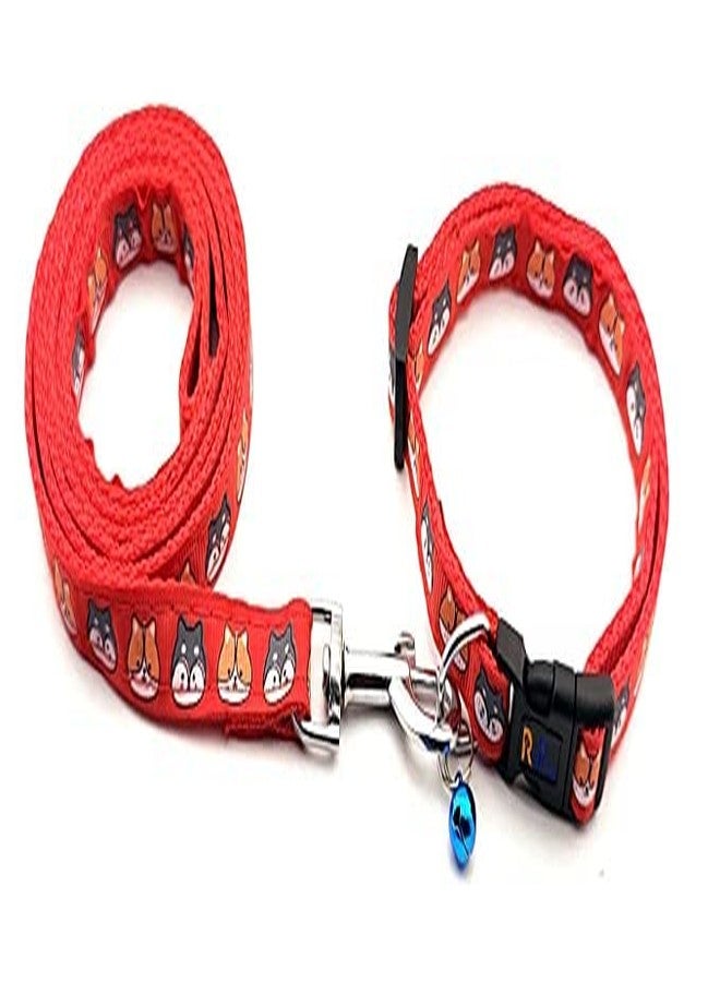 Pups&Pets Dog Printed Collar and Leash Set 15 MM- Adjustable Nylon Collar with Bell for Small and Medium Dogs, Collar and Leash Set for Puppies, Dog & Cat (Red, Pattern-2) - Image 5